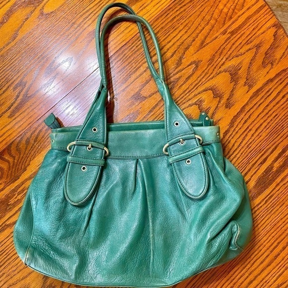 Cole Haan Leather Shoulder Bag Satchel Hobo Emerald Green - Picture 7 of 12